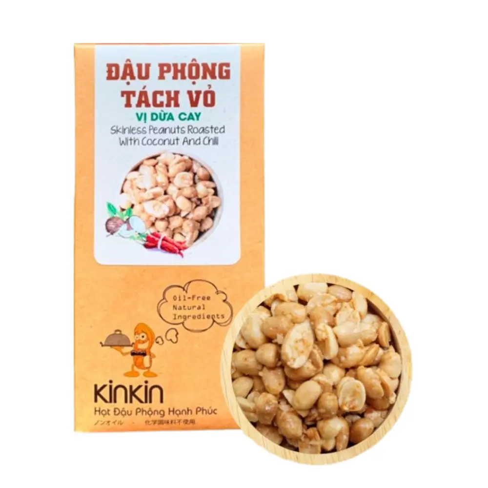 Đậu Phộng Tách Vỏ Vị Dừa Cay, Kinkin, Skinless Peanuts Roasted with Coconut & Chili (90g) - NAM XANH